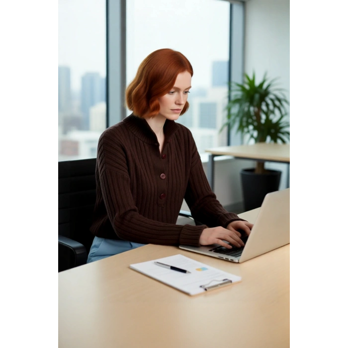 Kadın Casual Fitilli Triko Kazak Orta Kalınlık Dik Yaka Düşük Kol Rahat ve Trend Kış Stili