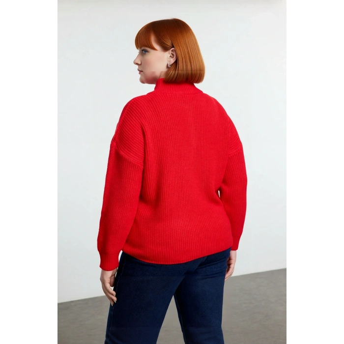 Kadın Casual Ortam Uzun Kollu Selanik Dokuma Regular Kalıp Fermuarlı Dik Yaka Triko Kazak Kaliteli