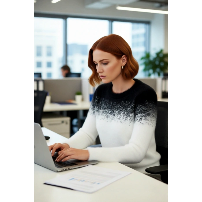 Kadın Casual Ortamlar İçin Bisiklet Yaka Degrade Desenli Uzun Kollu Tüylü Triko Kazak Kış Şıklığı