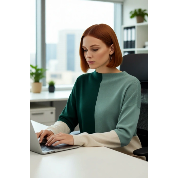 Kadın Casual Ortamlar İçin Dik Yaka Renk Bloklu Standart Kol Triko Kazak Kış Şıklığı Kaliteli