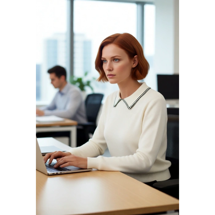 Kadın Casual Polo Yaka Dikiş Detaylı Triko Kazak Regular Kalıp Uzun Kollu Konforlu Tasarım