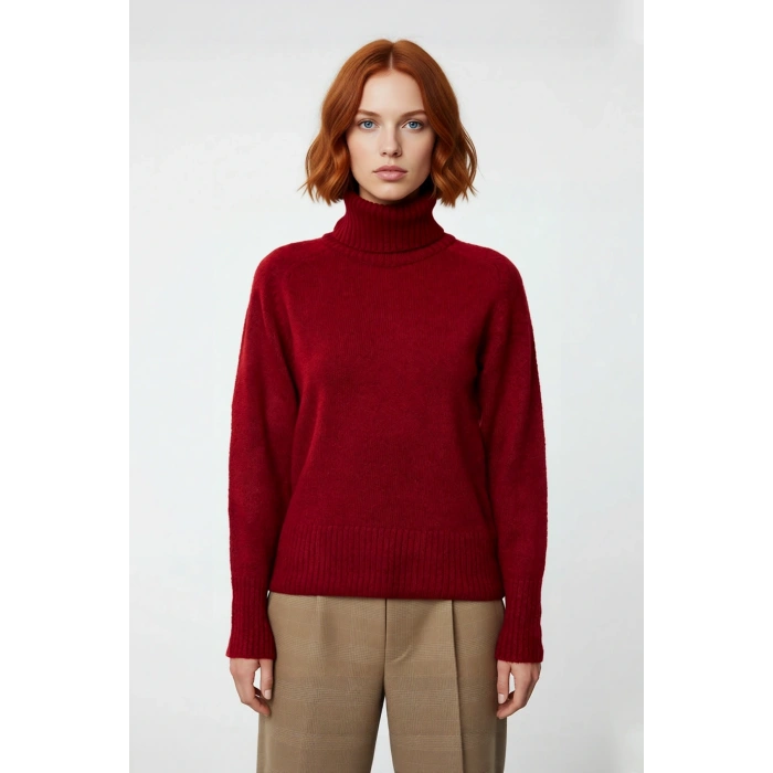 Kadın Casual Regular Kalıp Balıkçı Yaka Triko Kazak Uzun Reglan Kol Soğuk Havalara Özel Kaliteli