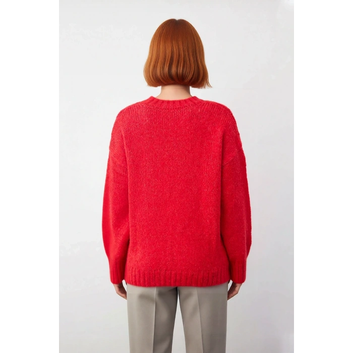 Kadın Casual Şık Oversize Kalın Triko Kazak Bisiklet Yaka Rahat Uzun Boy Soğuk Havalar Kaliteli