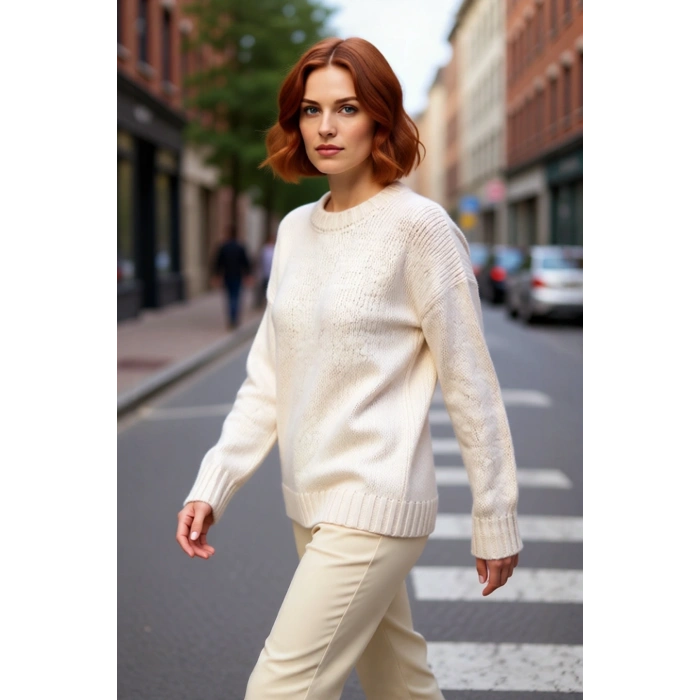 Kadın Casual Şık Oversize Kalın Triko Kazak Bisiklet Yaka Rahat Uzun Boy Soğuk Havalar Kaliteli