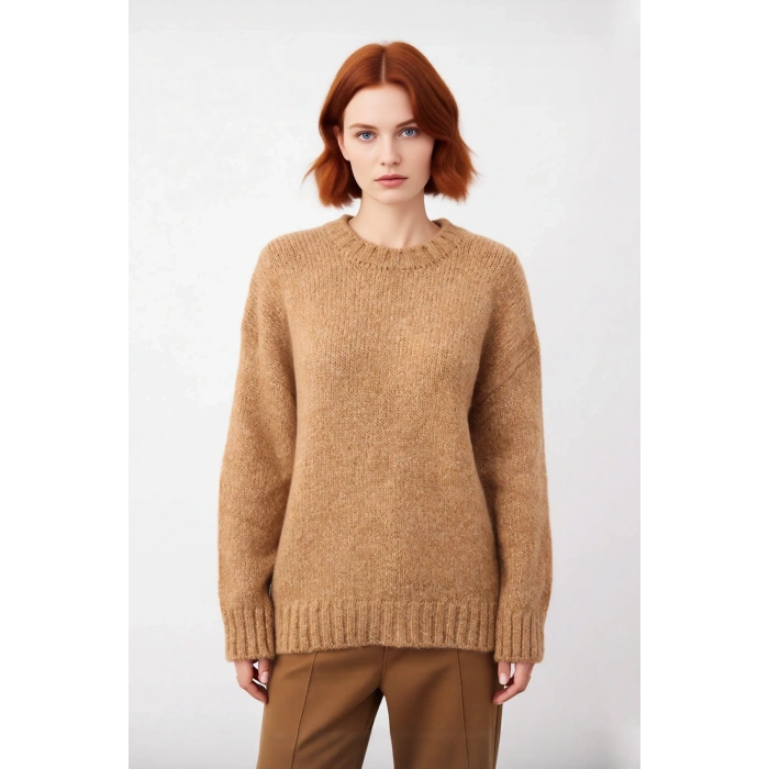 Kadın Casual Şık Oversize Kalın Triko Kazak Bisiklet Yaka Rahat Uzun Boy Soğuk Havalar Kaliteli