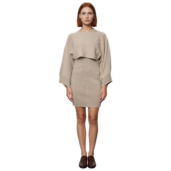 Kadın Casual Triko Bisiklet Yaka Bodycon Mini Elbise Ve Bolero Takımı İnce Kumaş Konforu Kaliteli