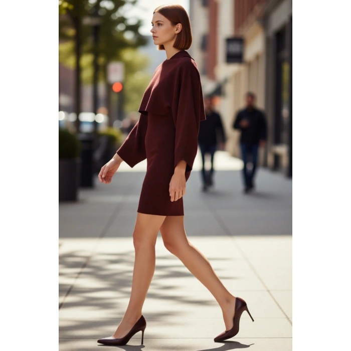 Kadın Casual Triko Bisiklet Yaka Bodycon Mini Elbise Ve Bolero Takımı İnce Kumaş Konforu Kaliteli