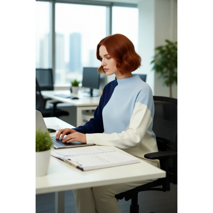 Kadın Casual Uzun Kollu Dik Yaka Renk Bloklu Triko Kazak Kışlık Kombinlerin Rahat Parçası Kaliteli