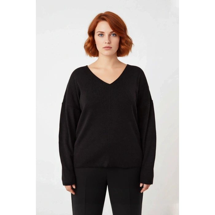 Kadın Casual V Yaka Düşük Kol İnce Triko Kazak Konforlu Akrilik Dokusuyla Sonbahar Kış Şıklığı