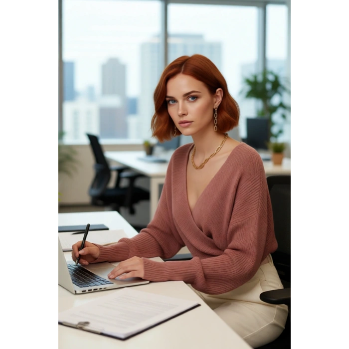 Kadın Casual V Yaka Kruvaze Triko Kazak Regular Kalıp Tek Plaka Dokuma Rahat Kışlık Seçim Kaliteli