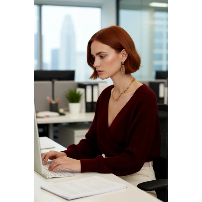 Kadın Casual V Yaka Kruvaze Triko Kazak Regular Kalıp Tek Plaka Dokuma Rahat Kışlık Seçim Kaliteli