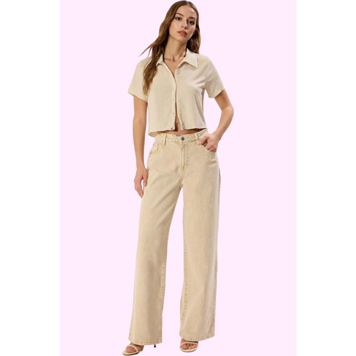 Kadın Casual Wide Leg Jean Pantolon; Pamuk Düşük Bel Renk Günlük Kullanım Kaliteli Malzeme