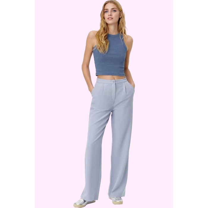 Kadın Casual Wide Leg Pantolon Dokuma Kumaş Yüksek Bel Çift Cepli Günlük Dayanıklı Malzeme