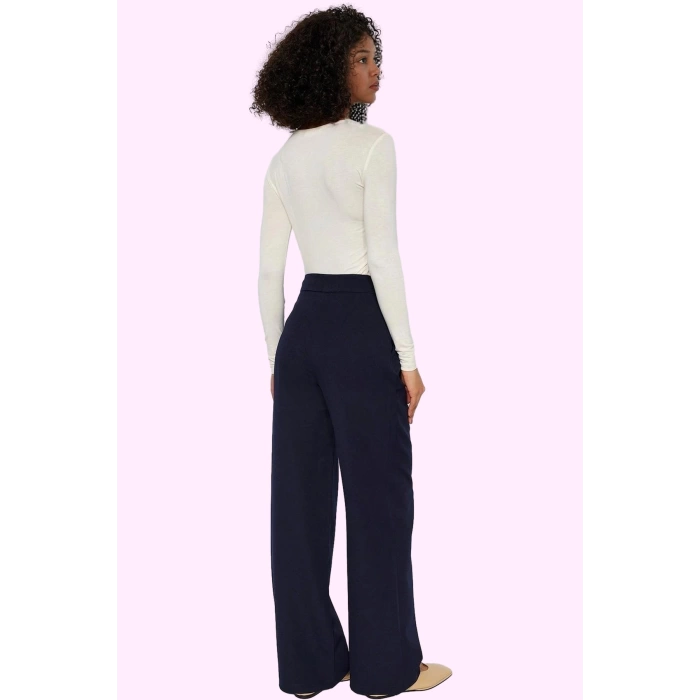 Kadın Casual Wide Leg Pantolon Dokuma Kumaş Yüksek Bel Çift Cepli Günlük Dayanıklı Malzeme