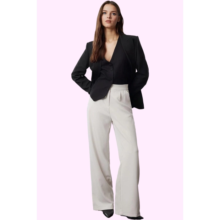 Kadın Casual Wide Leg Pantolon Dokuma Kumaş Yüksek Bel Çift Cepli Günlük Dayanıklı Malzeme