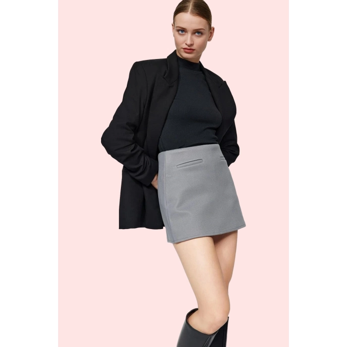 Kadın Cep Detaylı Dokuma Şort Etek Yüksek Bel Smart Casual Yaz Günlük Kullanım Özel Günler