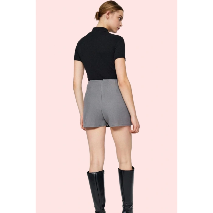 Kadın Cep Detaylı Dokuma Şort Etek Yüksek Bel Smart Casual Yaz Günlük Kullanım Özel Günler
