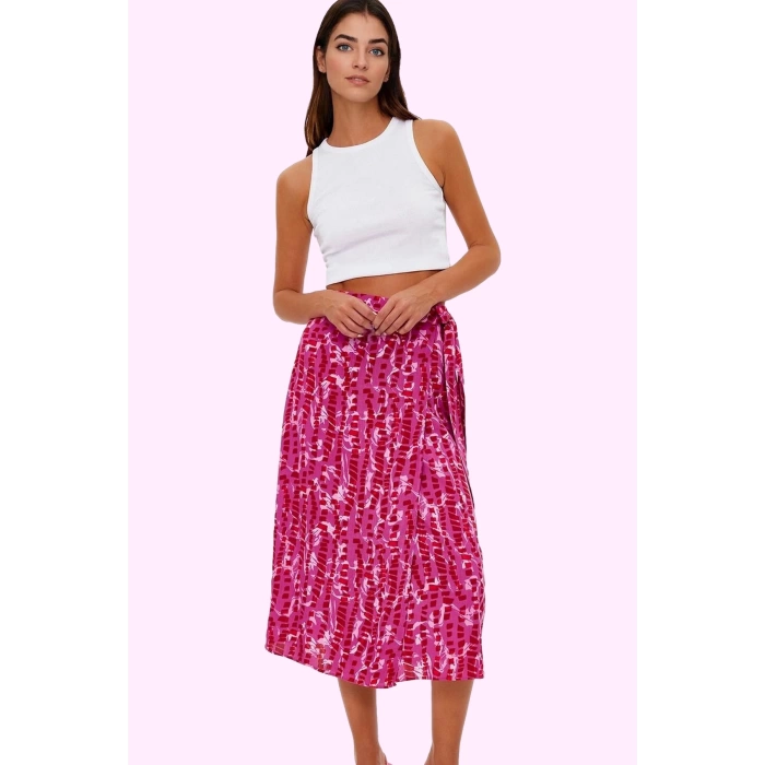 Kadın Çiçek Desenli Dokuma Midi Etek Sarong Stil Viskoz Nefes Alan Yazlık Günlük Kombinler