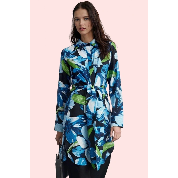 Kadın Çiçekli Desenli Relaxed Gömlek Polyester Yazlık Günlük Hafta Sonu Yaz Aylarının Vazgeçilmezi