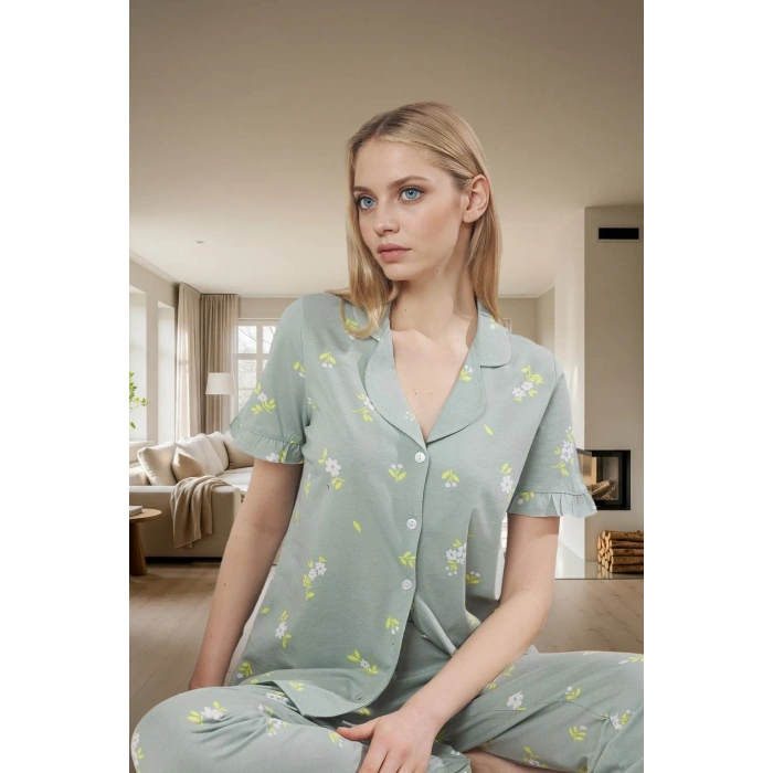 Kadın Çiçekli Pamuklu Pijama Takımı Rahat Ev Giyim Seti Kaliteli İşçilik Profesyonel Görünüm