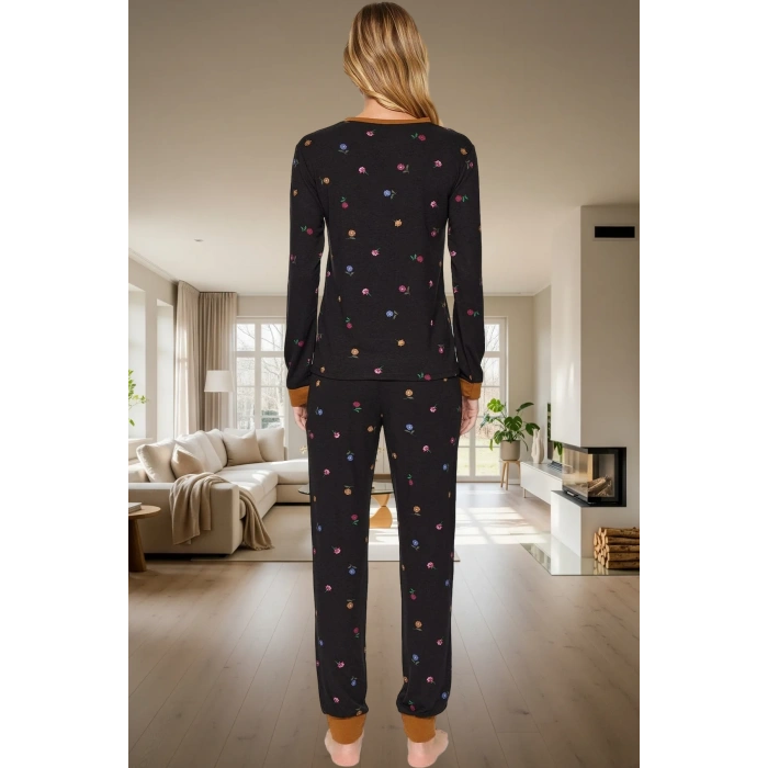 Kadın Çiçekli Pamuklu Pijama Takımı Rahat Ev Giyim Seti Seçkin Malzeme Uzun Ömürlü