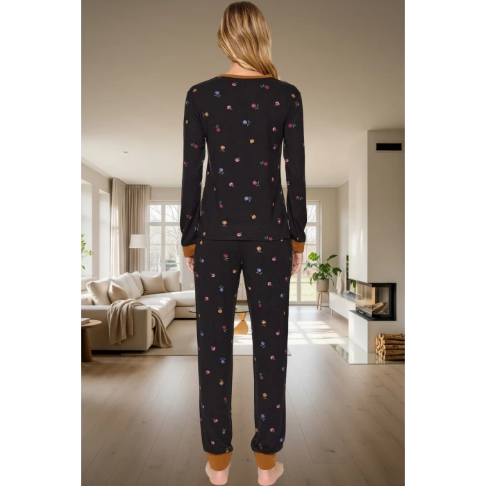 Kadın Çiçekli Pamuklu Pijama Takımı Rahat Ev Giyim Seti Seçkin Malzeme Uzun Ömürlü