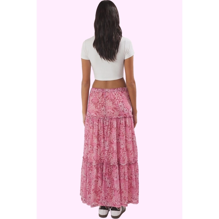 Kadın Çiçekli Tül Etek A line Normal Bel Maxi Boy Günlük Stil Hafta Sonu Dayanıklı Malzeme