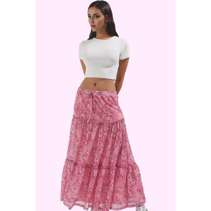 Kadın Çiçekli Tül Etek A line Normal Bel Maxi Boy Günlük Stil Hafta Sonu Dayanıklı Malzeme