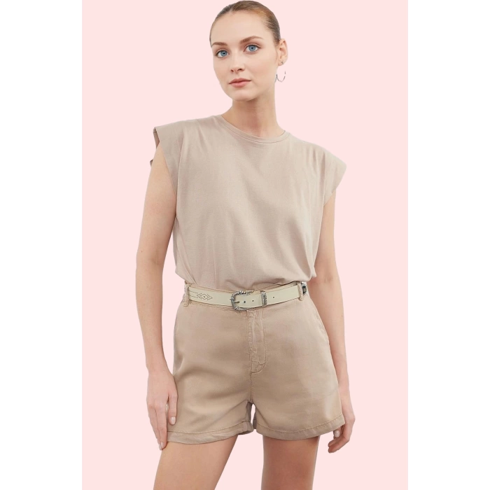 Kadın City Short Denim Şort Nervürlü Düz Kemersiz Yaz Aylarının Vazgeçilmezi Günlük Kullanım