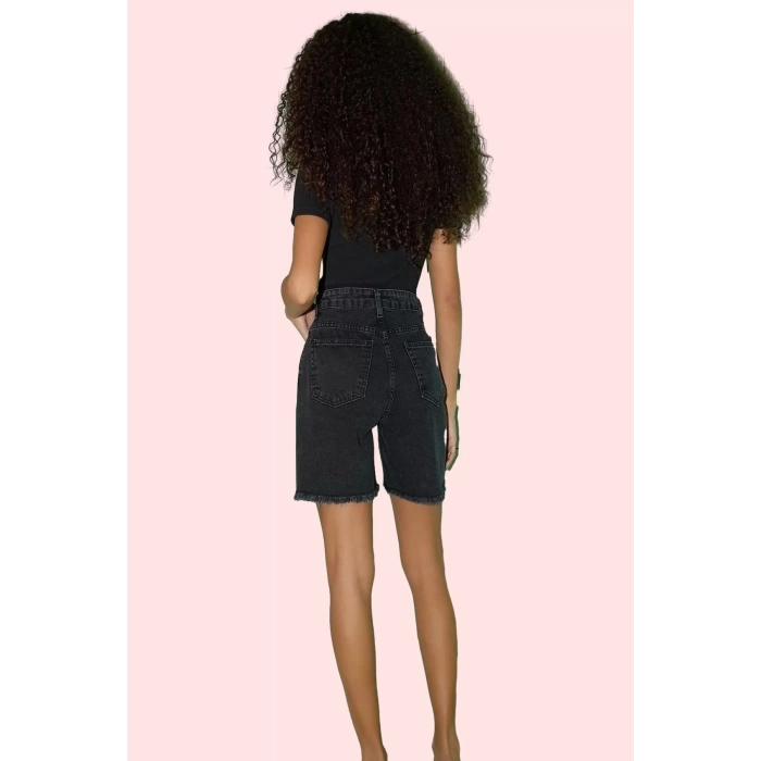 Kadın City Short Denim Şort Yüksek Bel Boru Paça Pamuklu Günlük Kullanım Dayanıklı Malzeme