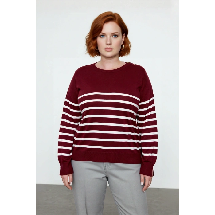 Kadın Çizgili Bisiklet Yaka Relaxed Kalıp Uzun Kollu Triko Kazak Günlük Şıklık ve Konfor Sunar