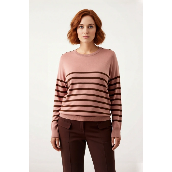 Kadın Çizgili Bisiklet Yaka Relaxed Kalıp Uzun Kollu Triko Kazak Günlük Şıklık ve Konfor Sunar