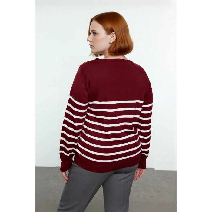 Kadın Çizgili Bisiklet Yaka Relaxed Kalıp Uzun Kollu Triko Kazak Günlük Şıklık ve Konfor Sunar