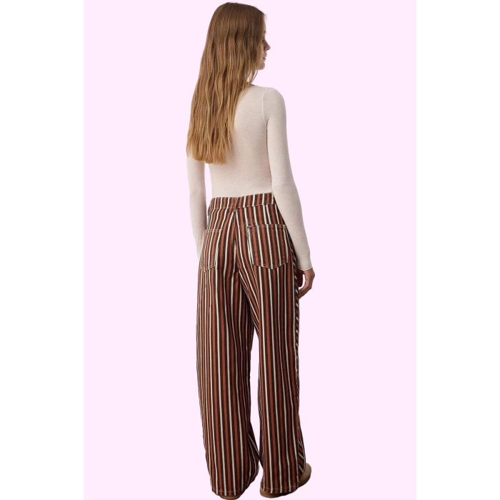 Kadın Çizgili Desenli Normal Bel Geniş Paça Baggy Jean Pantolon Pamuk Günlük Modern Tasarım