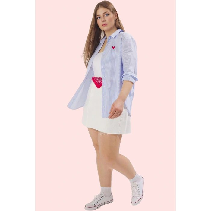 Kadın Çizgili Dokuma Gömlek Büyük Beden Rahat Kalıp Günlük Stil Yaz Aylarının Vazgeçilmezi