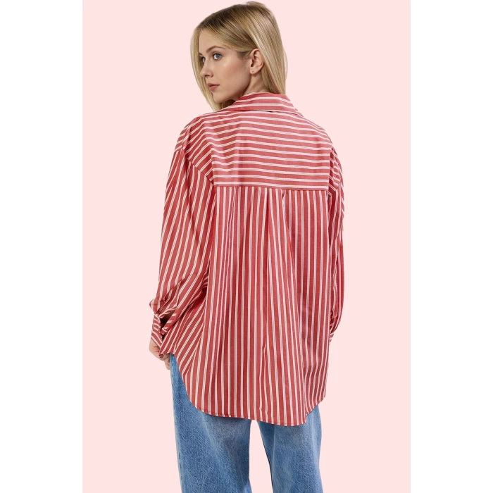 Kadın Çizgili Oversize Gömlek Basic Siluet Uzun Kollu Günlük Kombinler Yaz Aylarının Vazgeçilmezi