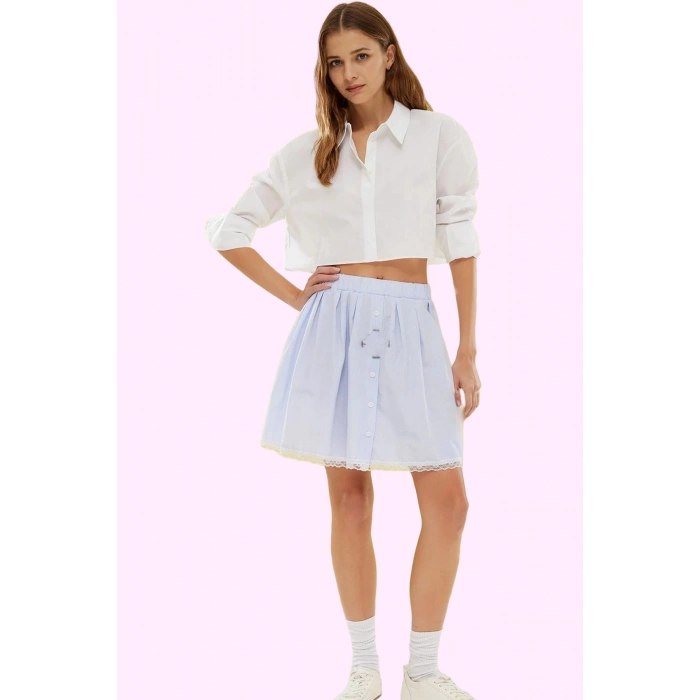 Kadın Çizgili Terrycotton Mini Etek Rahat Kesimiyle Günlük Kullanım İçin Ideal Özel Günler