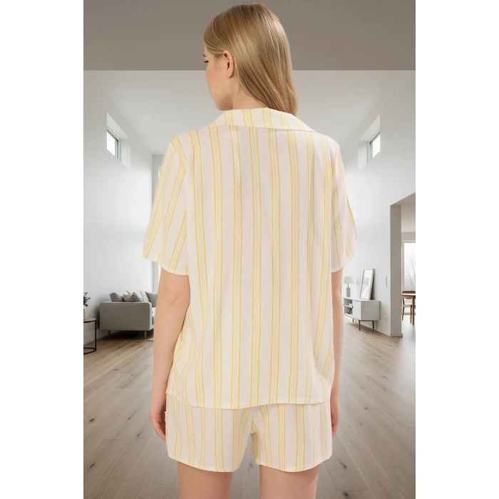 Kadın Çizgili Viskon Pijama Takımı Kısa Kollu Rahat Homewear Özenle Seçilmiş Seçkin Malzeme