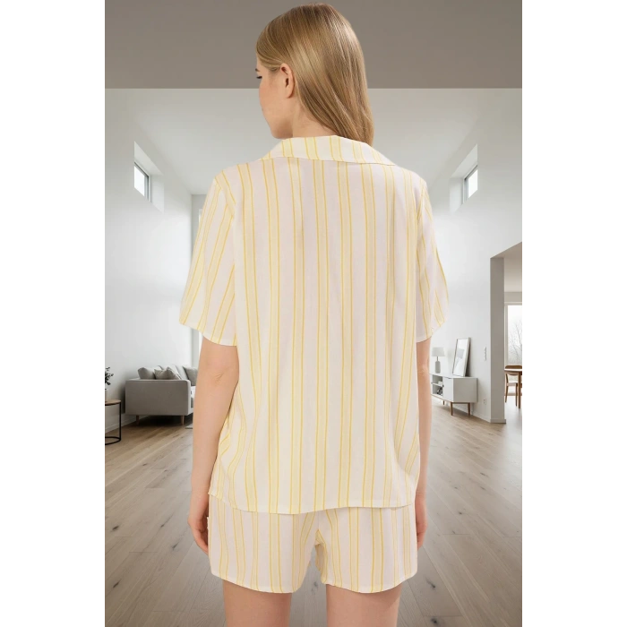 Kadın Çizgili Viskon Pijama Takımı Kısa Kollu Rahat Homewear Özenle Seçilmiş Seçkin Malzeme