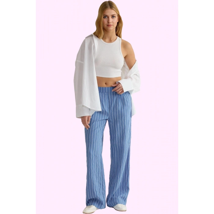 Kadın Çizgili Wide Leg Pantolon Rahatlık ve Şıklık Bir Arada Günlük Kombinler İçin Hafta Sonu