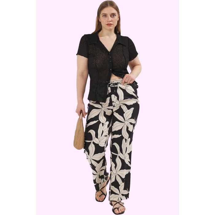 Kadın Çok Desenli Yüksek Bel Wide Leg Dokuma Pantolon Günlük Stil Yaz Aylarının Vazgeçilmezi