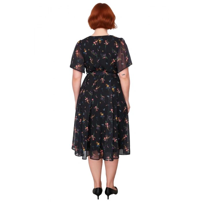 Kadın Çok Renkli Çiçekli V Yaka Kruvaze Maxi Boy Şifon A line Elbise İlkbahar Sonbahar Kaliteli