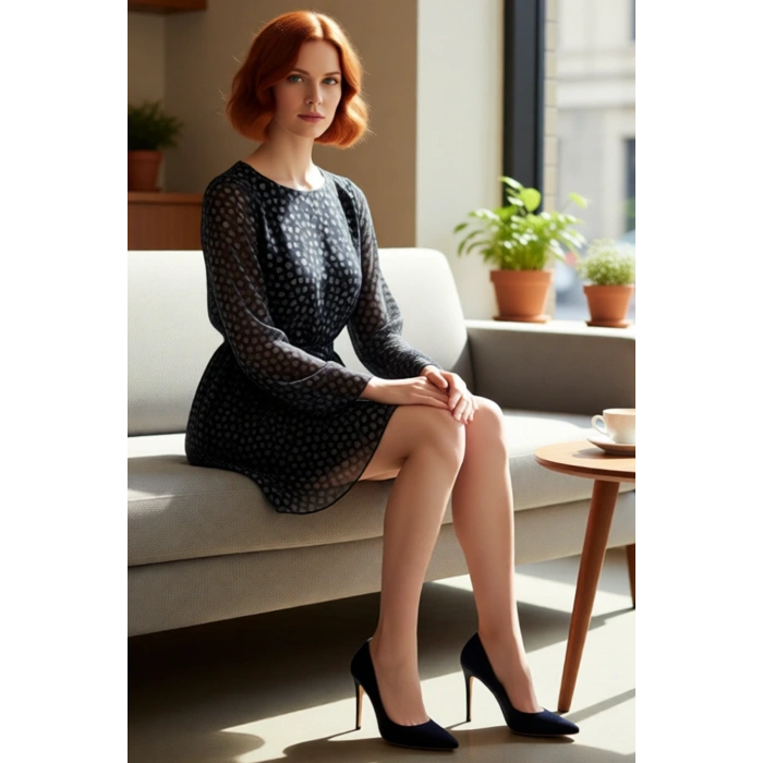 Kadın Çok Renkli Patchwork Baskılı Bisiklet Yaka Mini Elbise Skater Kalıp Şifon Dokuma Kumaş