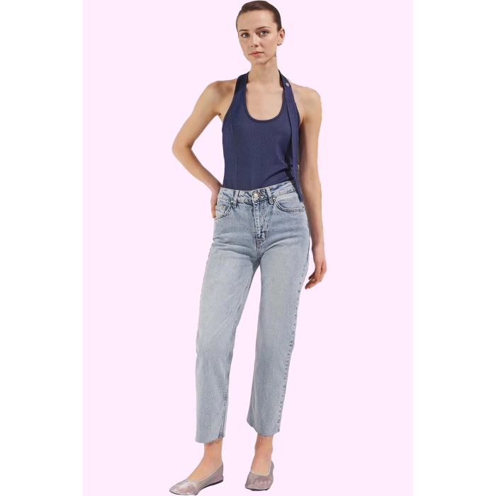 Kadın Comfort Straight Jean; Denim Normal Bel Uzun Boy Günlük Kullanım Yaz Aylarının Vazgeçilmezi