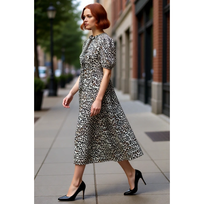 Kadın Cool & Comfort Animal Baskılı A Kesim Maxi Elbise Tam 90 100 Karakter Kaliteli Şık Rahat