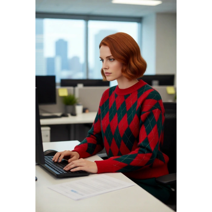 Kadın Cool Comfort Baklava Desenli Kışlık Triko Oversize Uzun Düşük Kollu Bisiklet Yaka Kazak