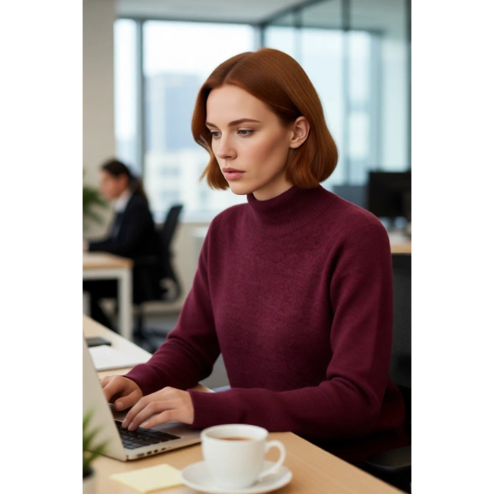 Kadın Cool Comfort Oversize Dik Yaka Triko Kazak Basic Rahat Kışlık Bordo Günlük Şıklığı Tamamlar