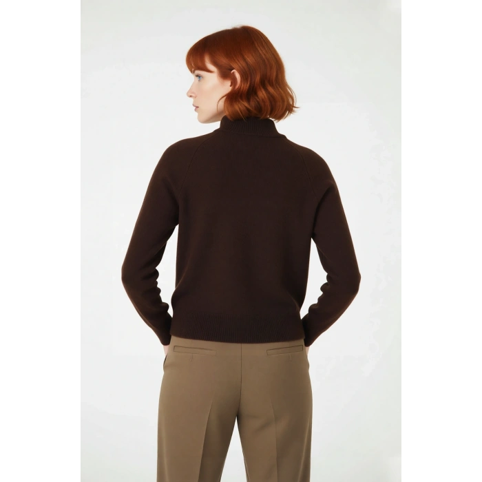 Kadın Cool Comfort Oversize Dik Yaka Triko Kazak Basic Rahat Kışlık Bordo Günlük Şıklığı Tamamlar