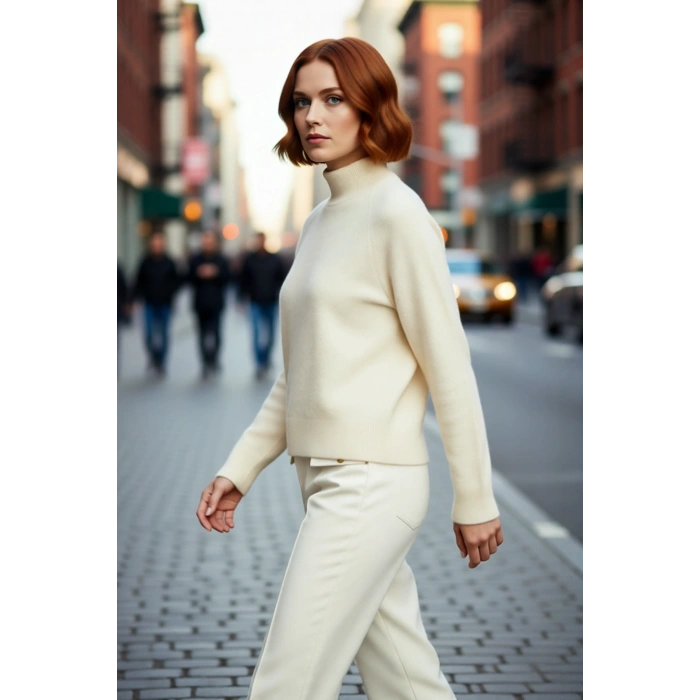 Kadın Cool Comfort Oversize Dik Yaka Triko Kazak Basic Rahat Kışlık Bordo Günlük Şıklığı Tamamlar