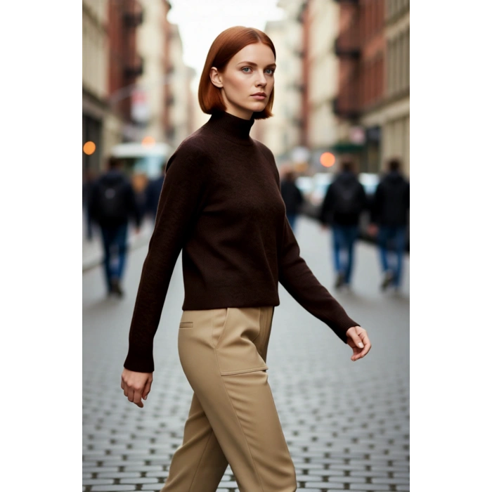 Kadın Cool Comfort Oversize Dik Yaka Triko Kazak Basic Rahat Kışlık Bordo Günlük Şıklığı Tamamlar